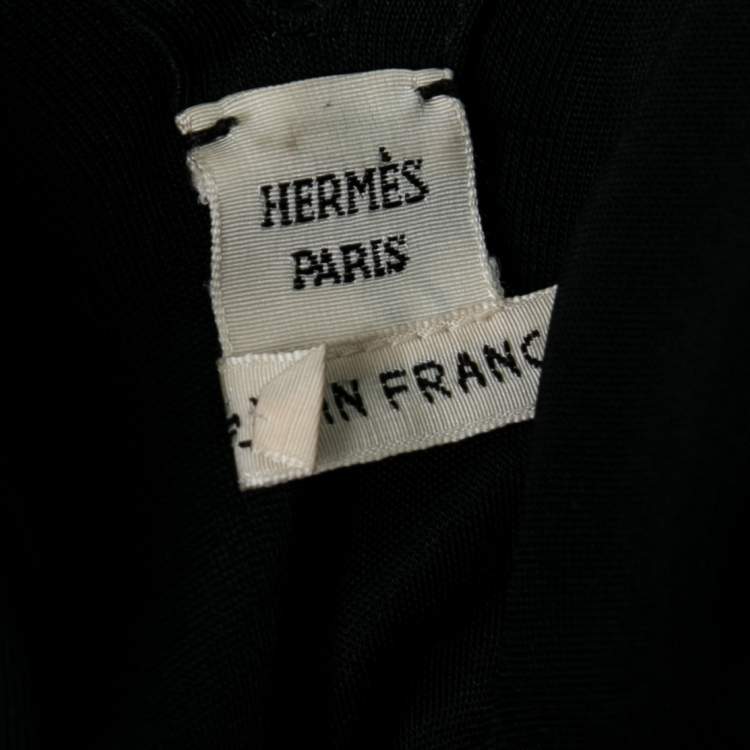 Pre Owned Hermes Black Jersey V-Neck Long Sleeve Dress S