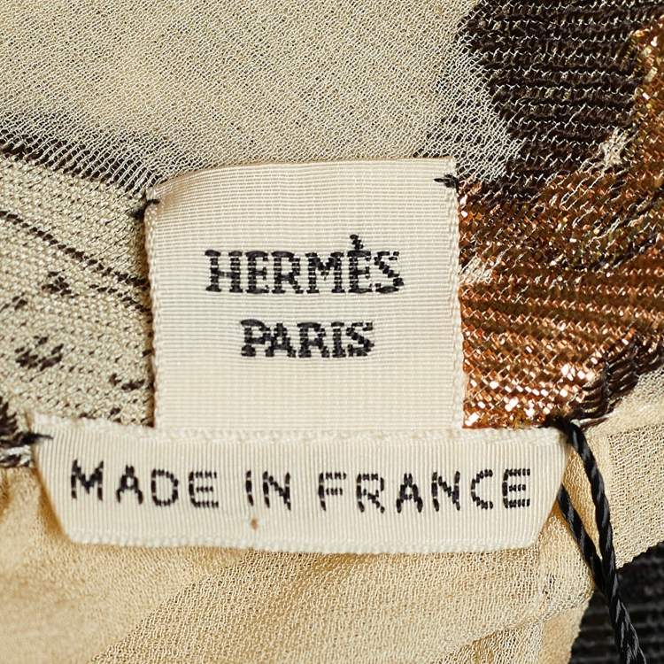 Pre Owned Hermes Beige Ballerina Jacquard Silk Long Sleeve Blouse S