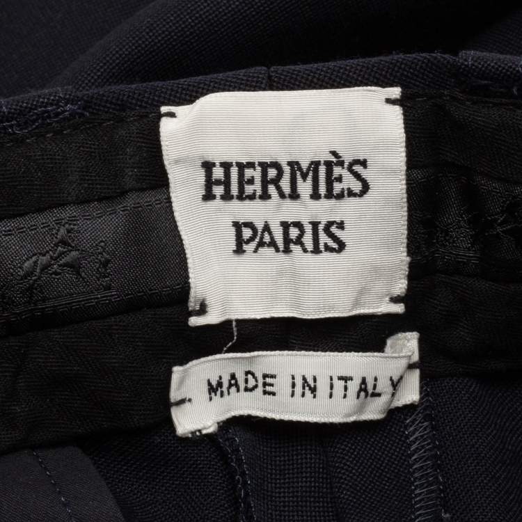 Pre Owned Hermes Navy Blue Wool Straight Leg Trousers M Waist 30"
