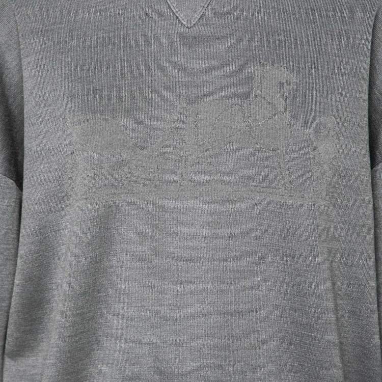 Pre Owned Hermes Grey Intarsia Knit Cashmere & Silk Crewneck Sweatshirt L