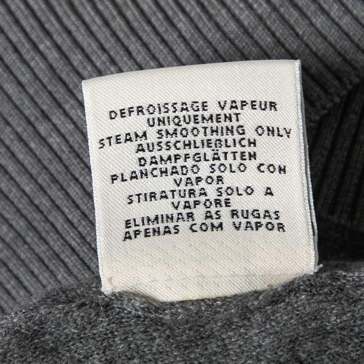 Pre Owned Hermes Grey Intarsia Knit Cashmere & Silk Crewneck Sweatshirt L