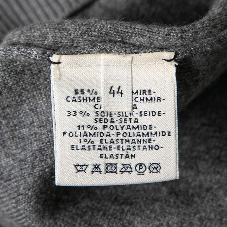 Pre Owned Hermes Grey Intarsia Knit Cashmere & Silk Crewneck Sweatshirt L