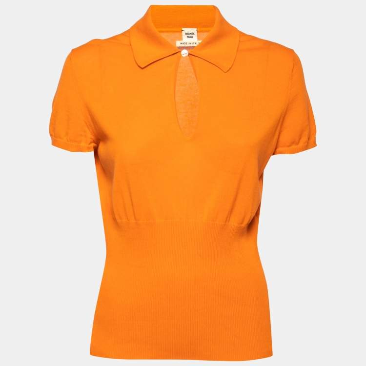 Pre Owned Hermes Orange Cotton Knit Short Sleeve Top XL