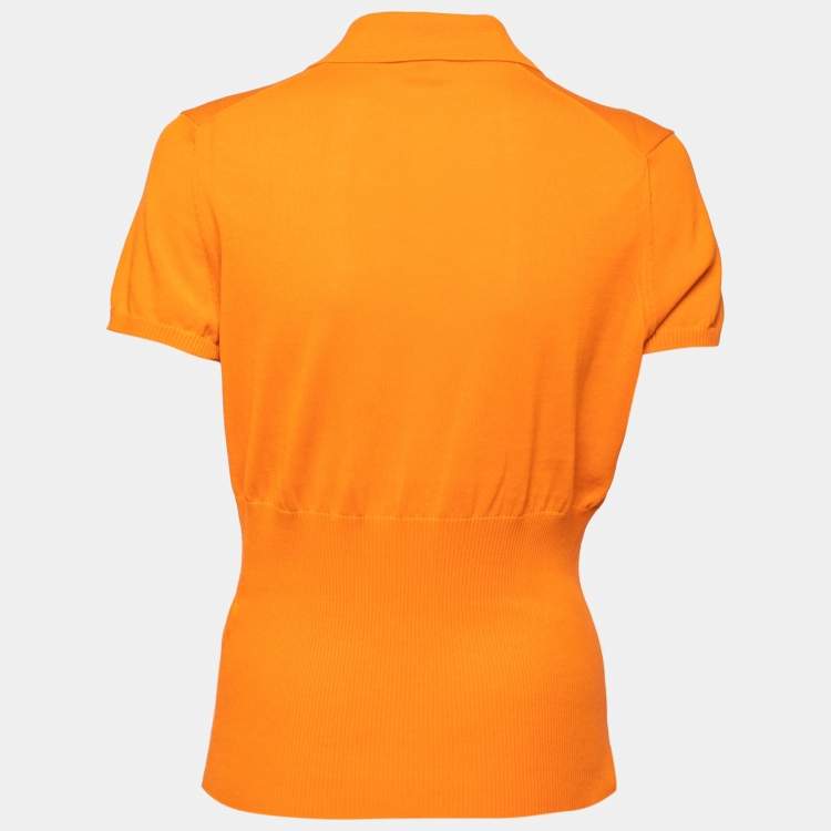 Pre Owned Hermes Orange Cotton Knit Short Sleeve Top XL
