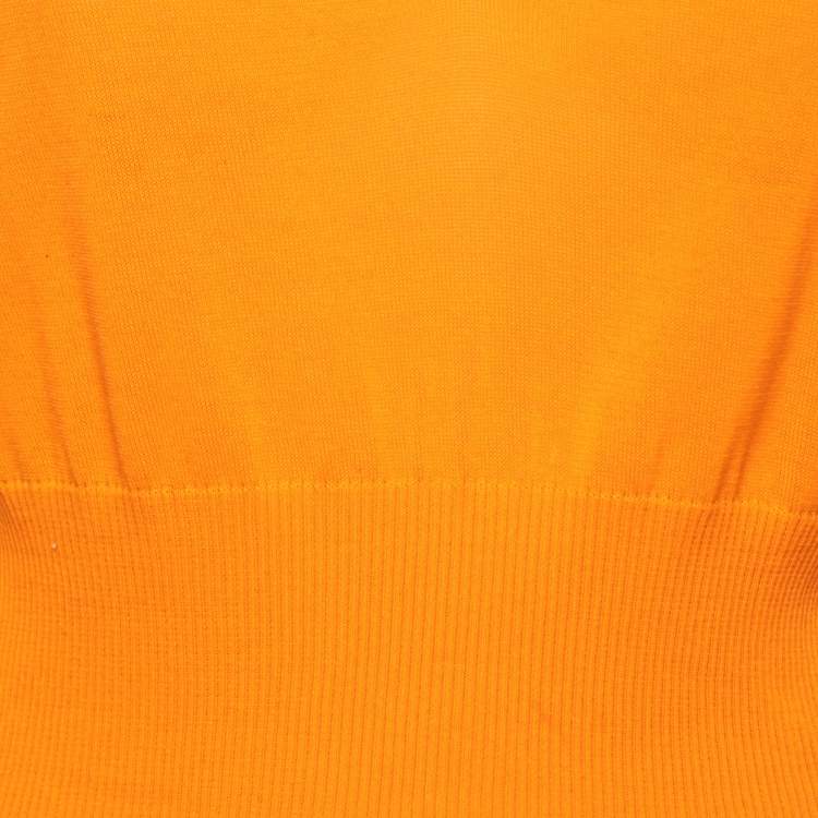 Pre Owned Hermes Orange Cotton Knit Short Sleeve Top XL