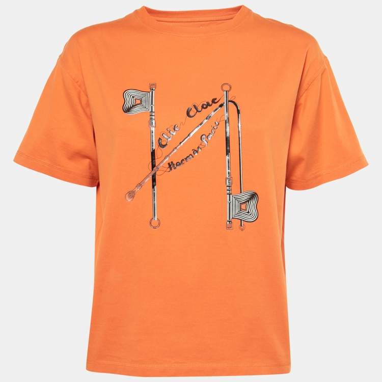 Hermes Orange Clic-Clac Print Cotton T-Shirt M Hermes