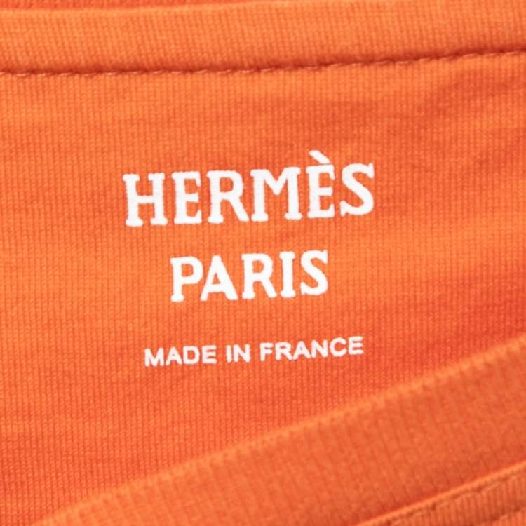 Pre Owned Hermes Orange Clic-Clac Print Cotton T-Shirt M
