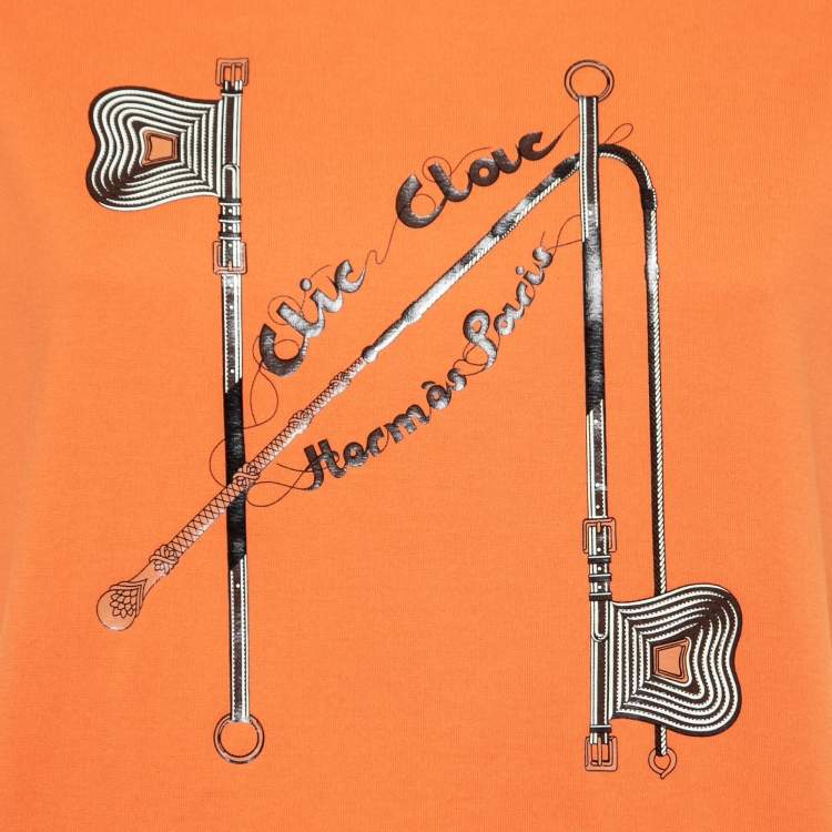 Pre Owned Hermes Orange Clic-Clac Print Cotton T-Shirt M