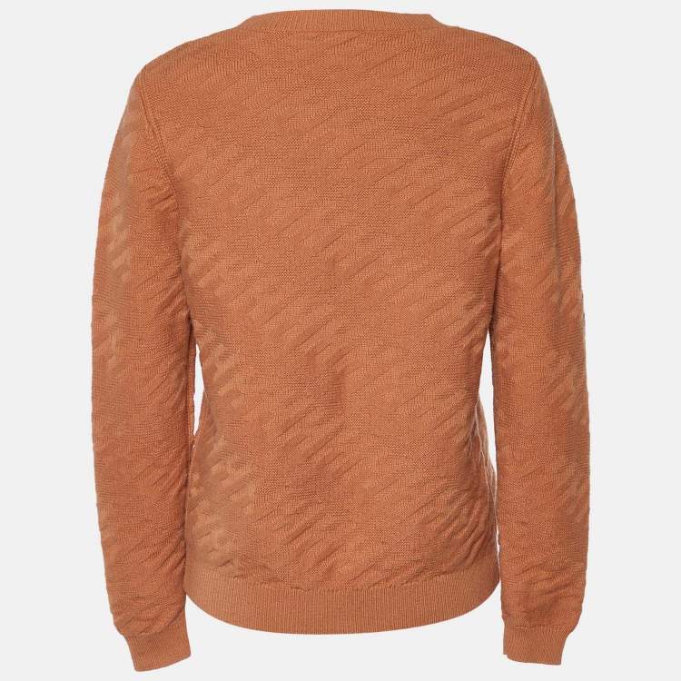 Pre Owned Hermès Pale Brown Cashmere Jacquard Knit Voyage Sweater M