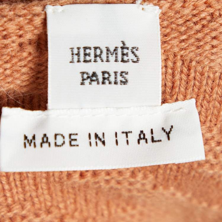 Pre Owned Hermès Pale Brown Cashmere Jacquard Knit Voyage Sweater M