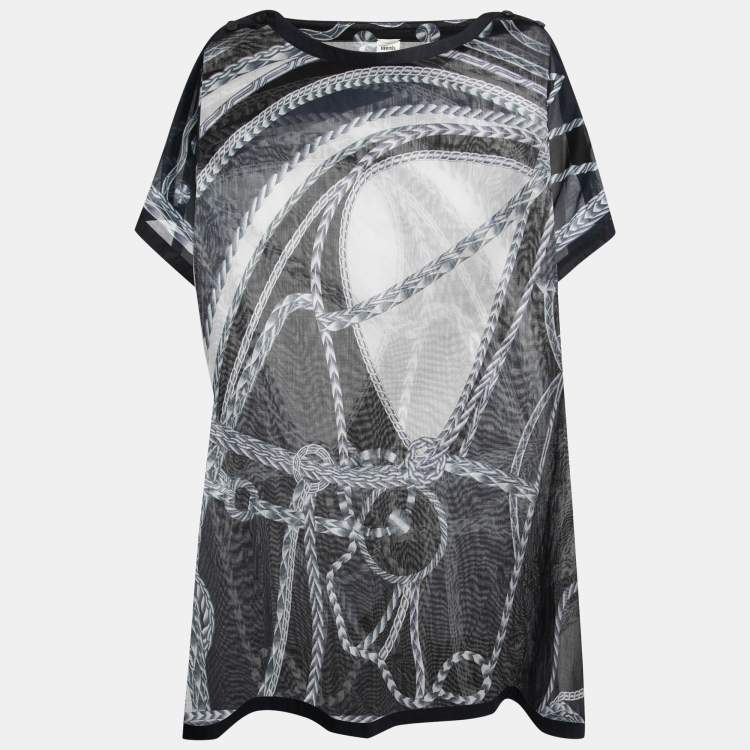 Pre Owned Hermes Blue Printed Cotton Oversized Tunic One Size  
