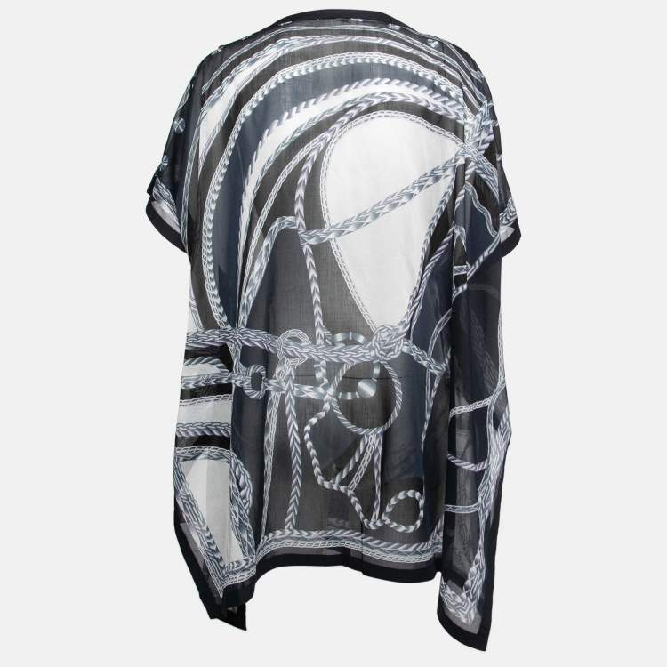 Pre Owned Hermes Blue Printed Cotton Oversized Tunic One Size  