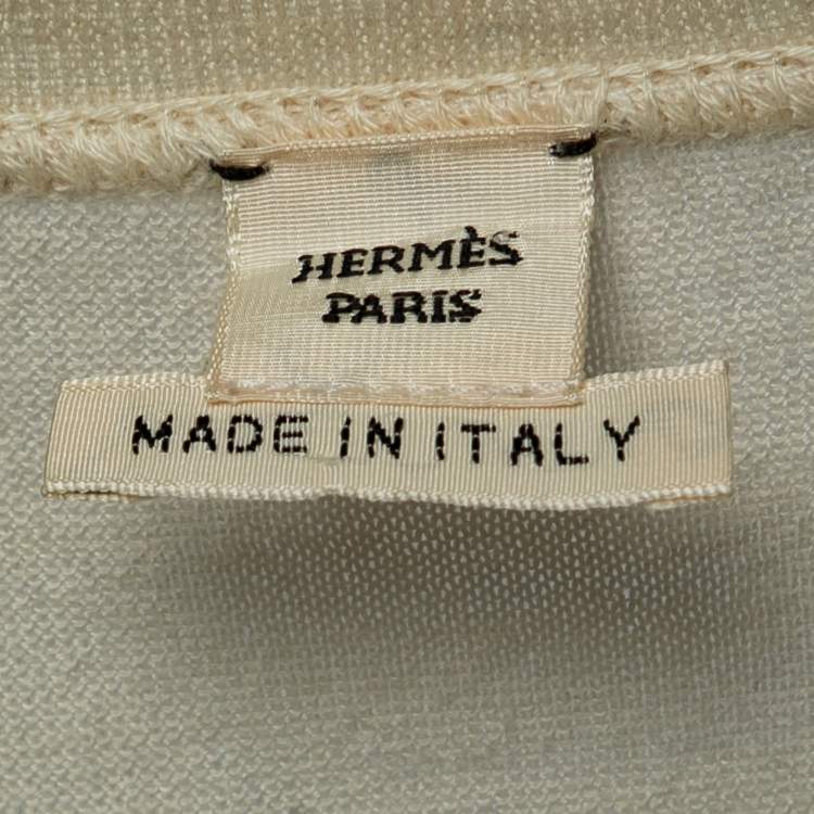Pre Owned Hermes Cream Cashmere V-Neck Polo T-Shirt S
