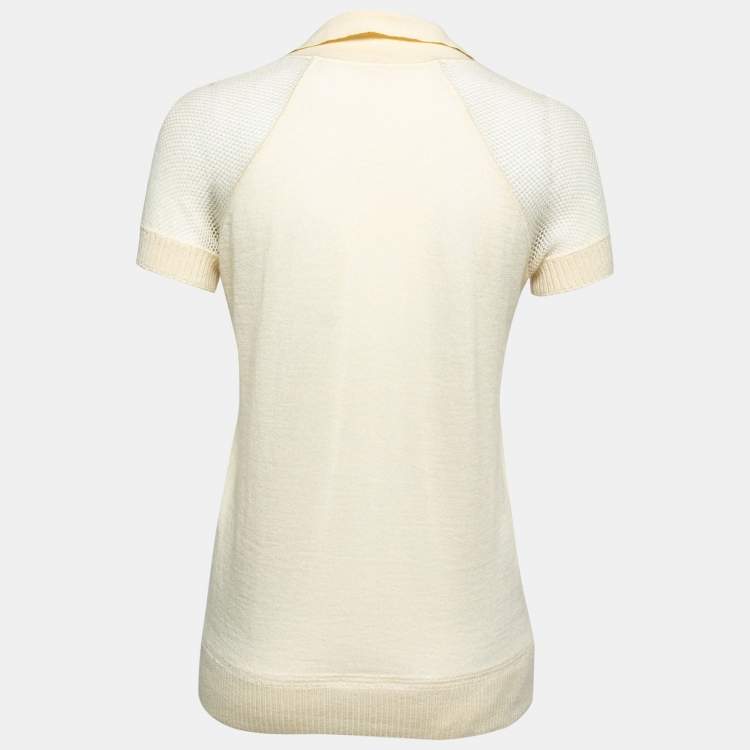Pre Owned Hermes Cream Cashmere V-Neck Polo T-Shirt S