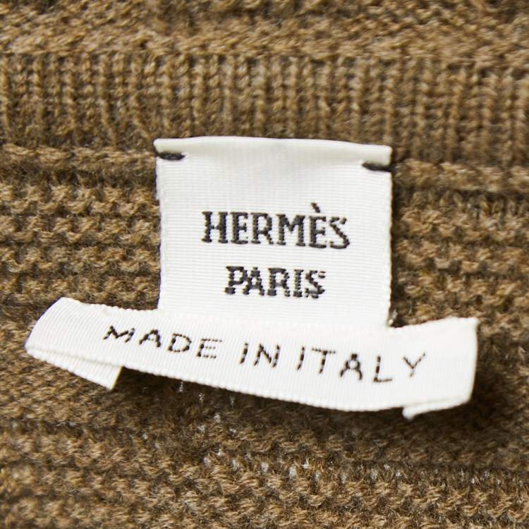 مملوكة مسبقًا Hermes Brown Textured Wool-Knit Sleeveless Hooded Sweater S