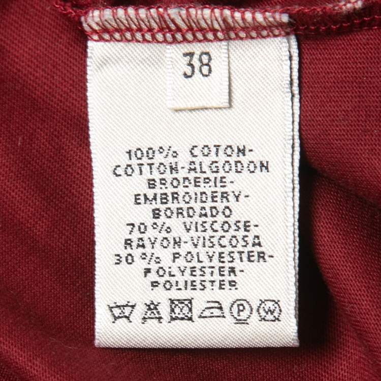 Pre Owned Hermes Burgundy Cotton Embroidered Pocket T-Shirt M