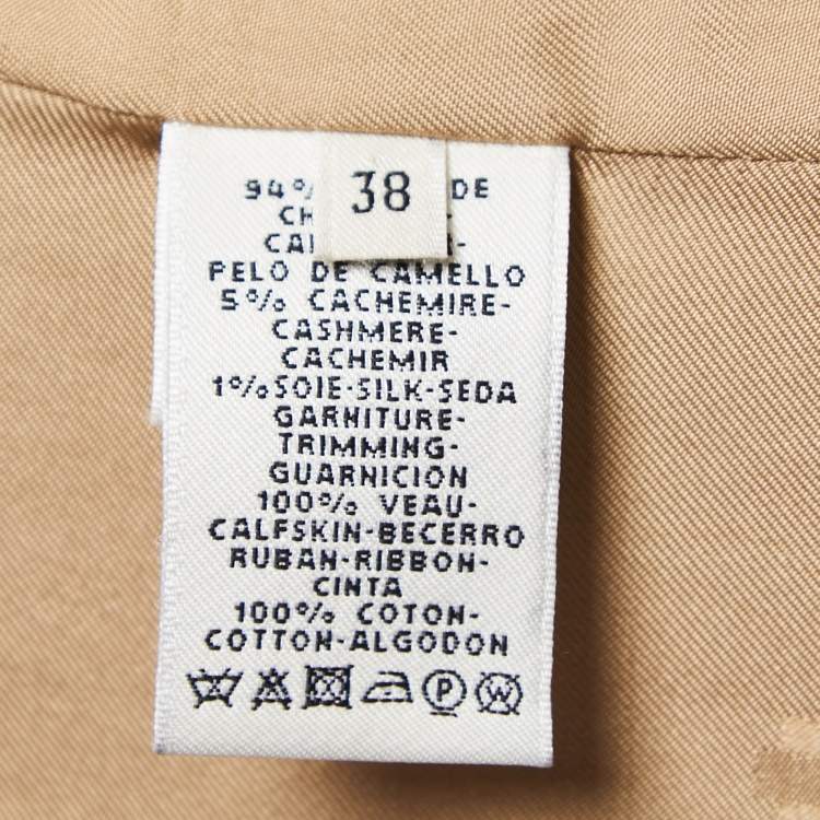 Pre Owned Hermes Brown Camel Hair Mid Length Coat M