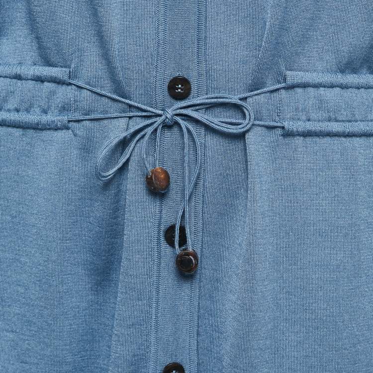 Pre Owned Hermes Blue Cashmere & Silk Drawstring Detail Cardigan Dress M