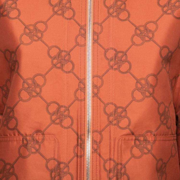 Pre Owned Hermes Brick Red Printed Canvas Snap Button Detail Hooded Jacket M