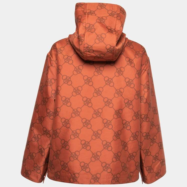 Pre Owned Hermes Brick Red Printed Canvas Snap Button Detail Hooded Jacket M
