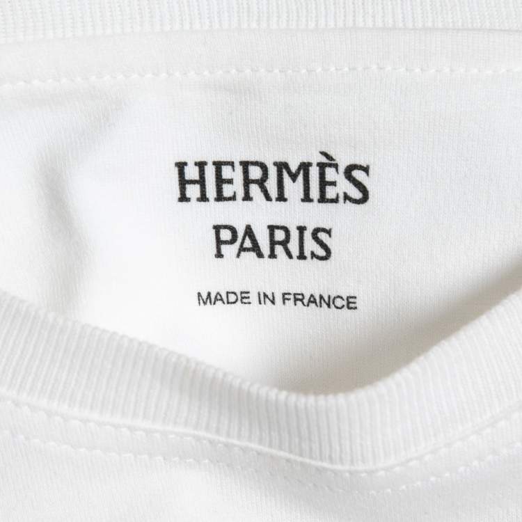 Pre Owned Hermes White Cotton Tra La La Print T-Shirt S