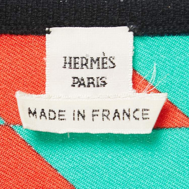 Pre Owned Hermes Teal Blue Geometric Print Cashmere & Silk Dress M
