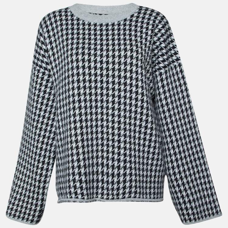 Pre Owned Hermes Black & Grey Patterned Knit Sweater with Infinity Neck Scarf M