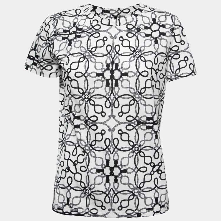 Pre Owned Hermes White Cotton Pique Rope Printed T-Shirt M