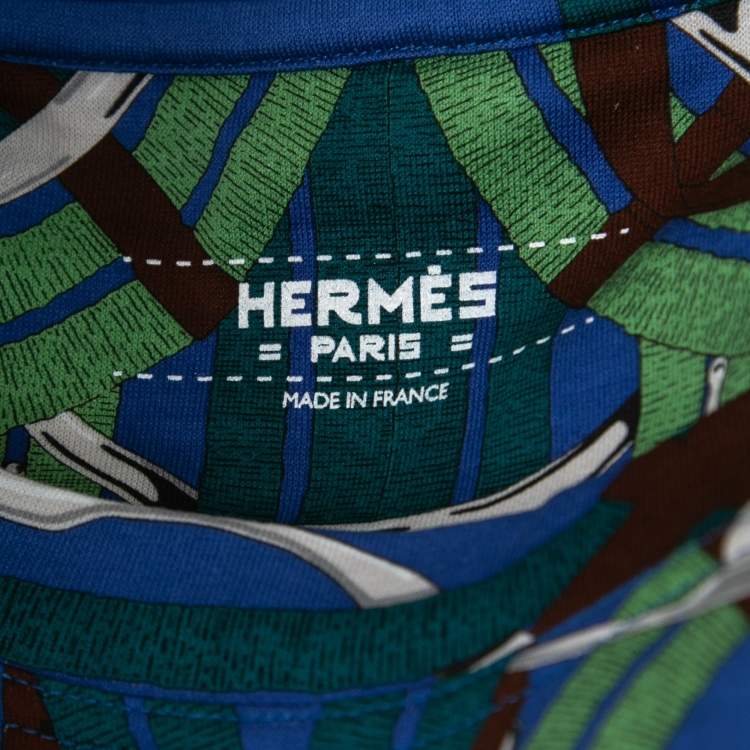 Pre Owned Hermes Blue Printed Cotton T-Shirt Dress M