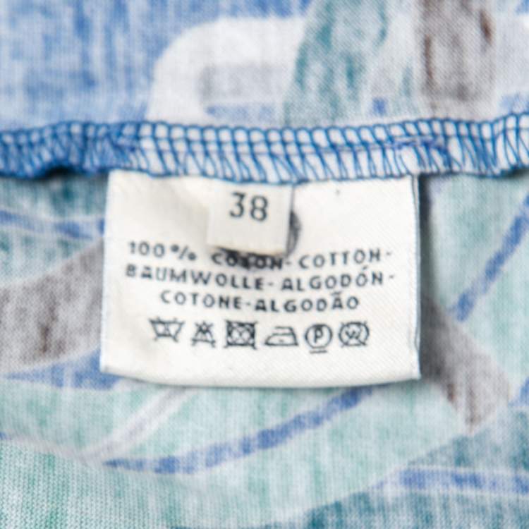 Pre Owned Hermes Blue Printed Cotton T-Shirt Dress M