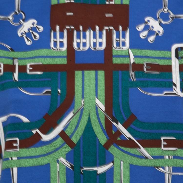 Pre Owned Hermes Blue Printed Cotton T-Shirt Dress M