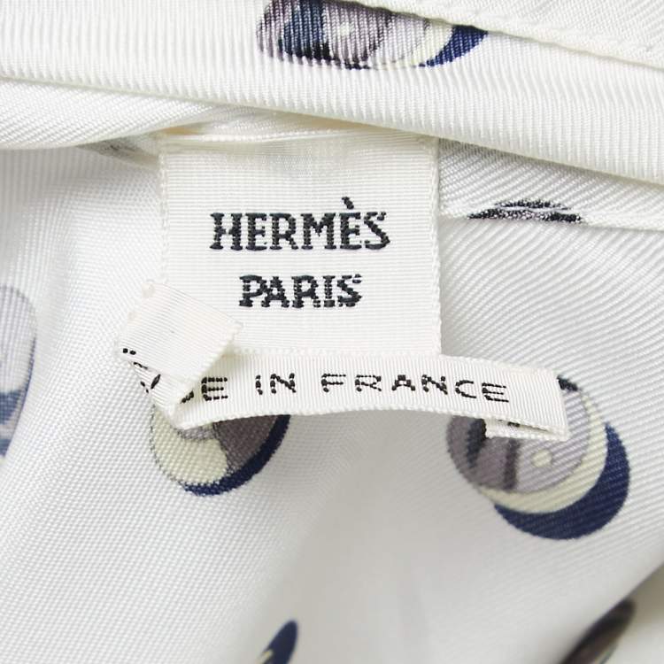 Pre Owned Hermes White Printed Twill Silk Cowl Neck Top S