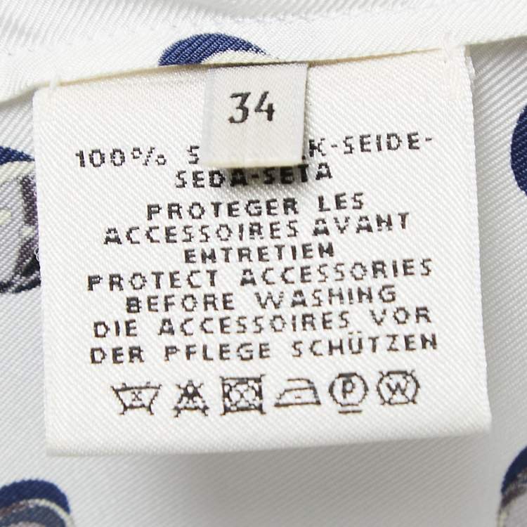 Pre Owned Hermes White Printed Twill Silk Cowl Neck Top S