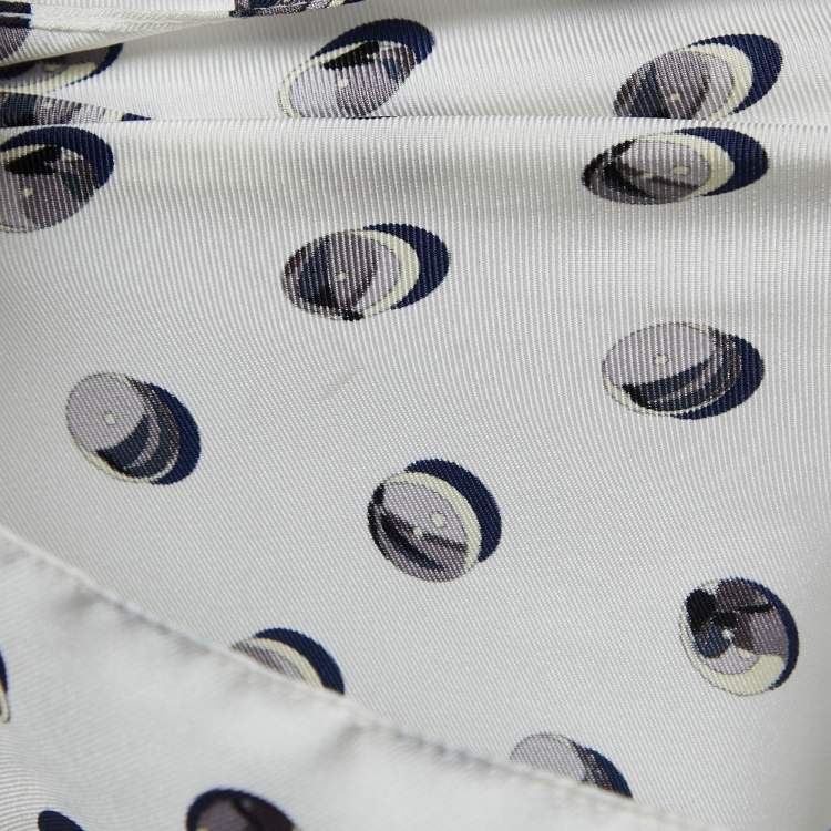 Pre Owned Hermes White Printed Twill Silk Cowl Neck Top S
