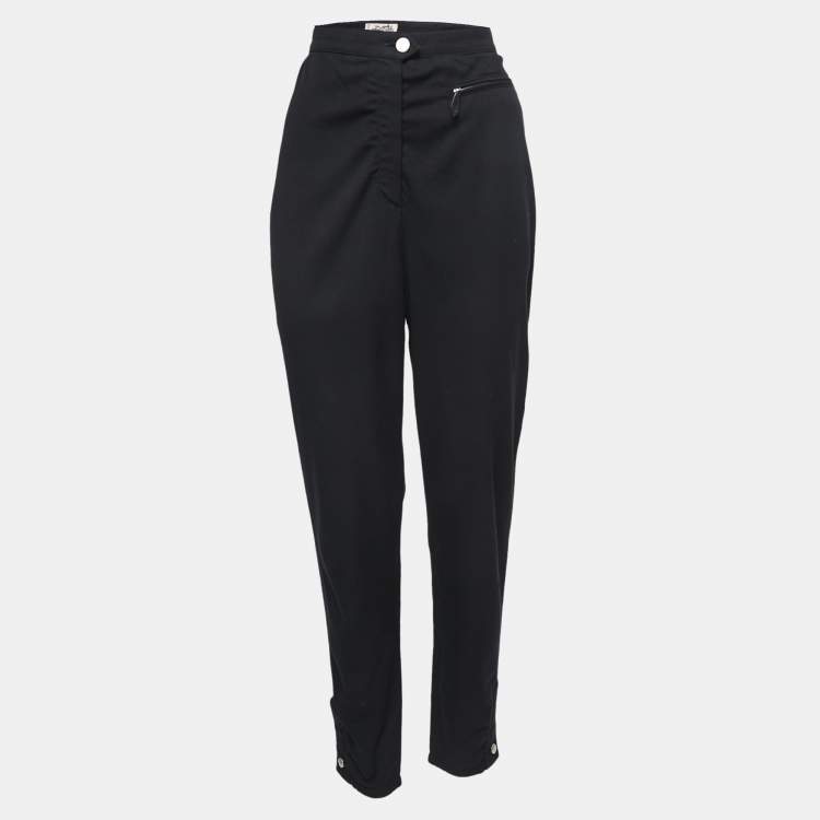 Pre Owned Hermes Black Cotton Tapered Leg Pants M