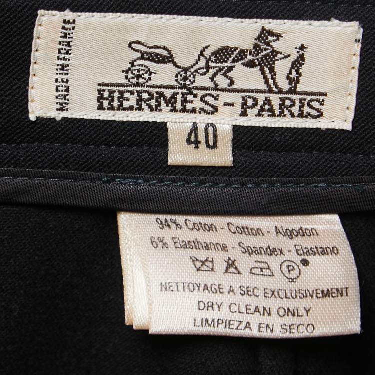 Pre Owned Hermes Black Cotton Tapered Leg Pants M