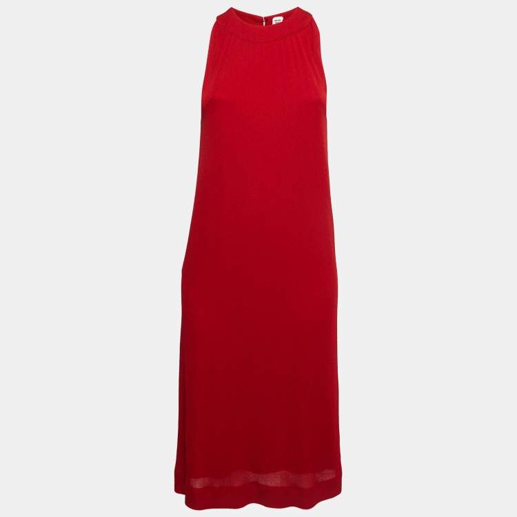 Pre Owned Hermes Red Twill Sleeveless Midi Dress M