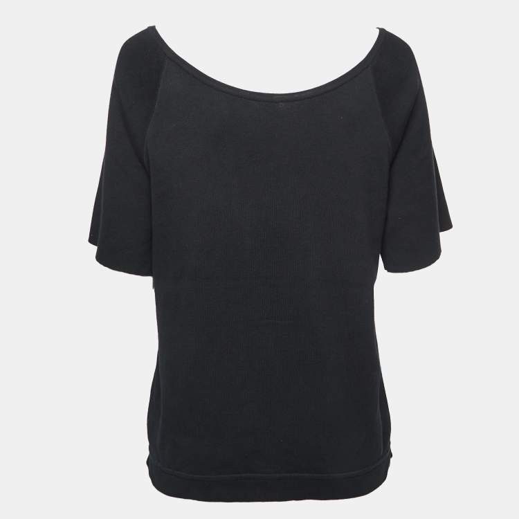 Pre Owned Hermes Black Printed Silk Blend Knit Half Sleeve T-Shirt M