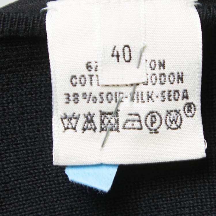 Pre Owned Hermes Black Printed Silk Blend Knit Half Sleeve T-Shirt M