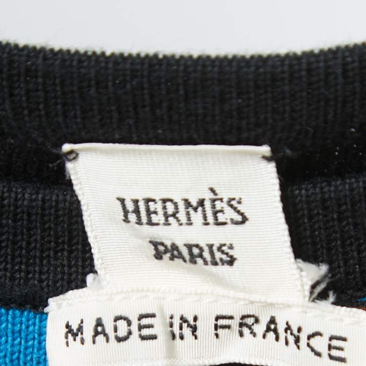 Pre Owned Hermes Black Printed Silk Blend Knit Half Sleeve T-Shirt M