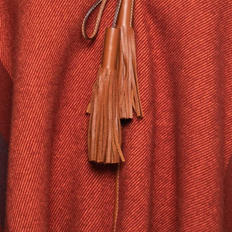 Pre Owned Hermes Brown/Orange Striped Wool and Cashmere Rocabar Poncho One Size