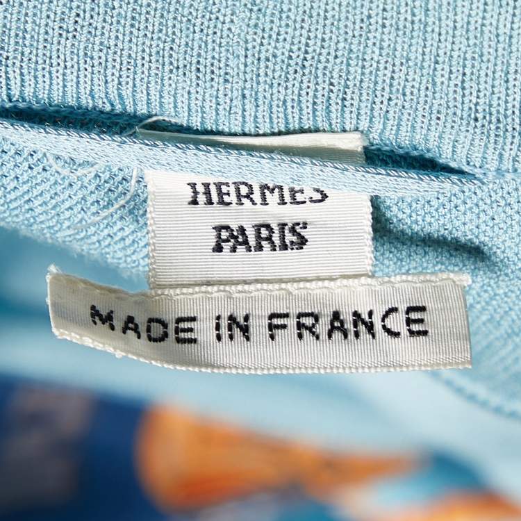 Pre Owned Hermes Blue Les Cles Print Silk & Knit Belted Cardigan S