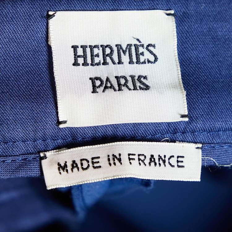 Pre Owned Hermes Blue Stretch Cotton Tapered Leg Trousers S