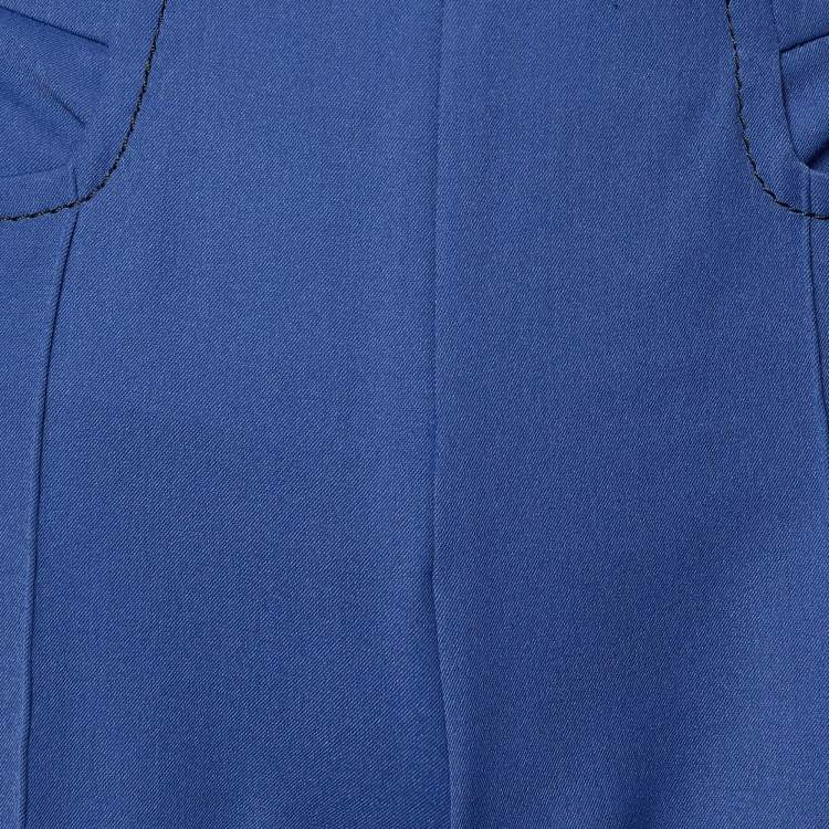 Pre Owned Hermes Blue Stretch Cotton Tapered Leg Trousers S