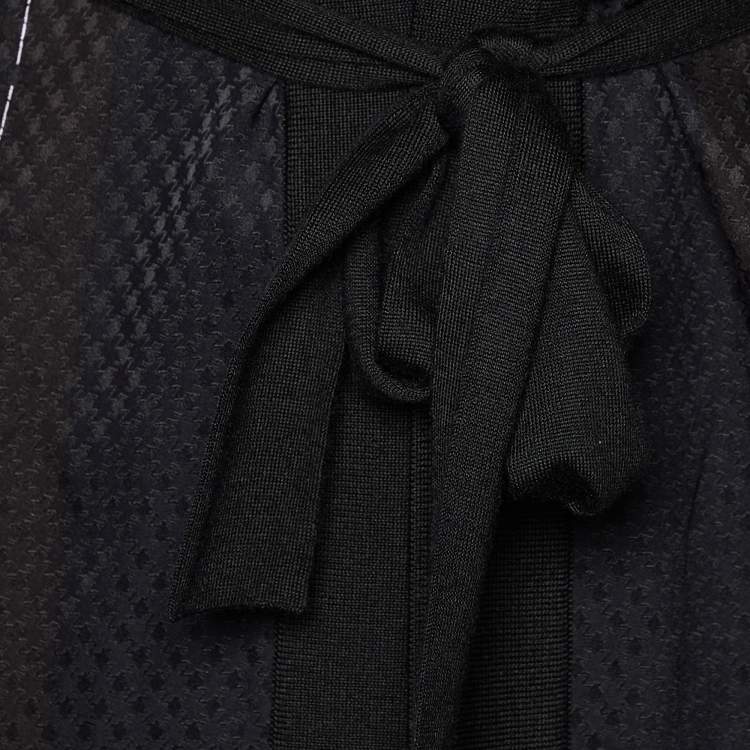 Pre Owned Hermes Black Jungle Love Printed Silk & Knit Belted Long Cardigan S