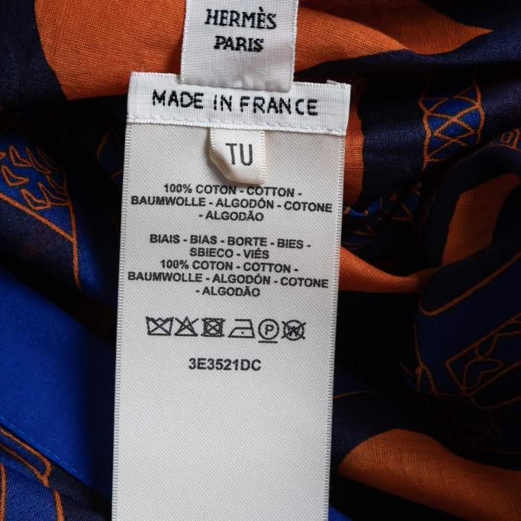 Pre Owned Hermes Blue/Orange Printed Cotton Beach Kaftan One Size