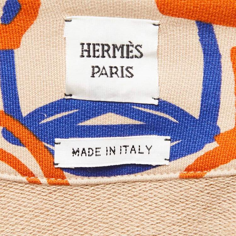 Pre Owned Hermes Beige Fantaisie d' Etriers Printed Cotton Hoodie S