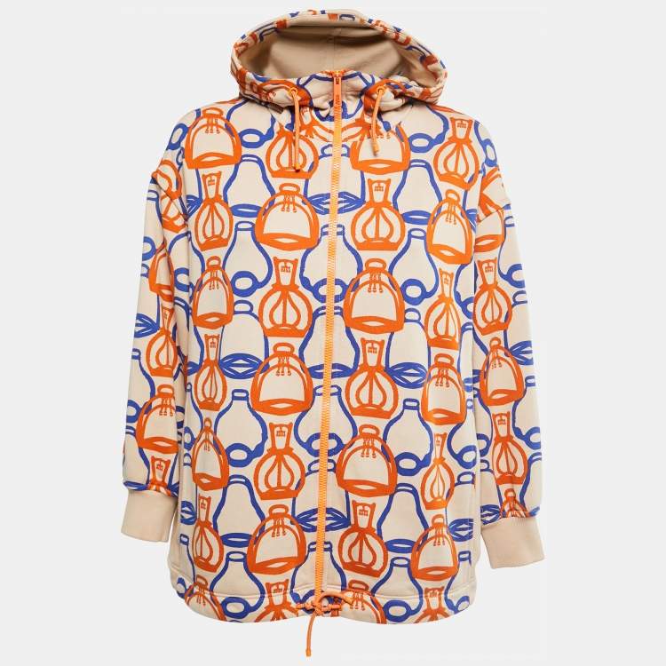 Pre Owned Hermes Beige Fantaisie d' Etriers Printed Cotton Hoodie S