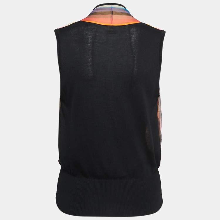 Pre Owned Hermes Multicolor Striped Silk Wrap Effect Sleeveless Knit Top M