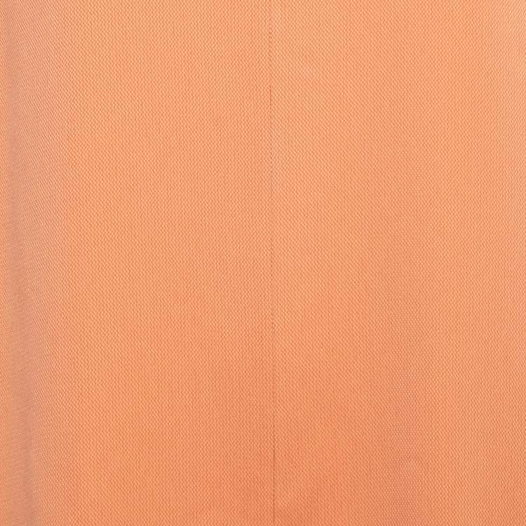 Pre Owned Hermes Orange Silk Blend A-Line Asymmetrical Midi Dress L